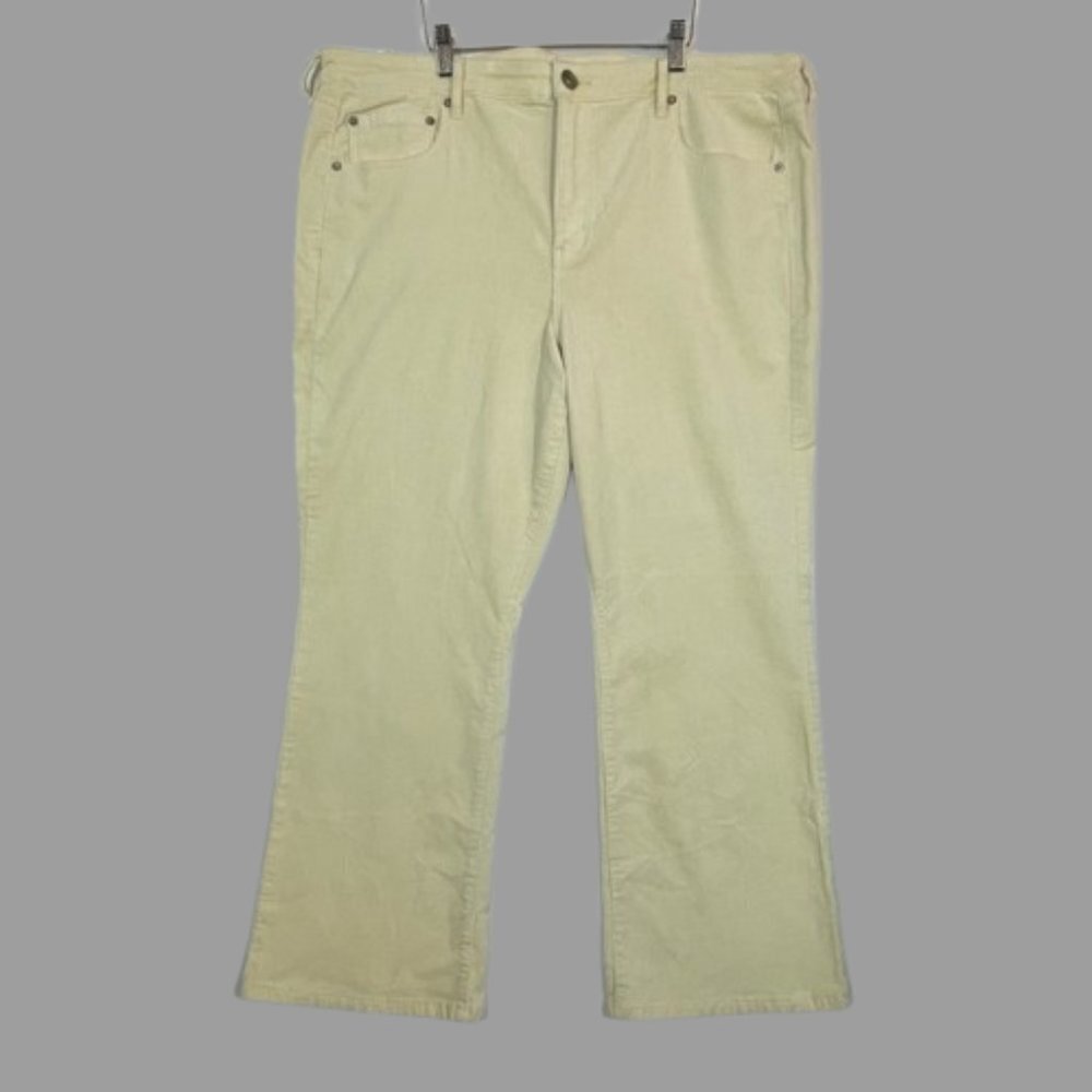 American Eagle Hi Rise Crop Flare Corduroy pants pale yellow Super Stretch 20 35